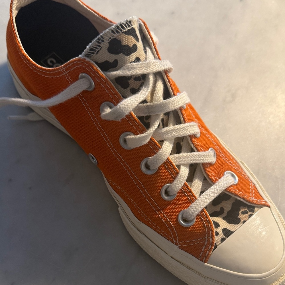 Converse Orange Canvas Low-Top Sneakers with Leopard Tongue -worn twice - Picture 3 of 4